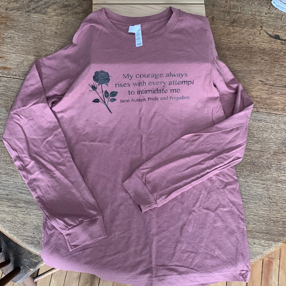Rose pink long sleeve jersey w/ Jane Austen quote